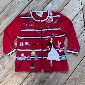 Jack B. Quick Women's Vintage Red Fashionista Embroidered Sweater Size S